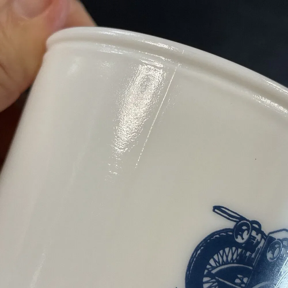Vintage Surrey Shaving Mug Blue Rolls Royce 1907 USA Milk Glass 3.5” Grandpacore